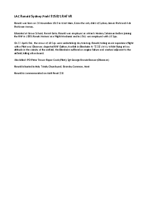 A preview of a PDF biography for Prahl, Ronald Sydney